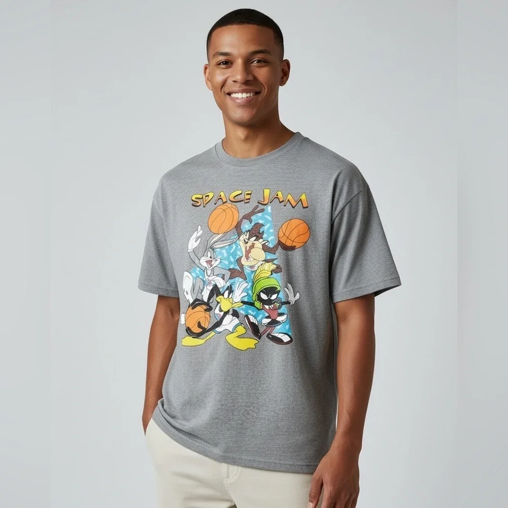 Space Jam Men’s Small Graphic Tee Tune Squad Basketball Vintage Style Gray - Picture 1 of 7